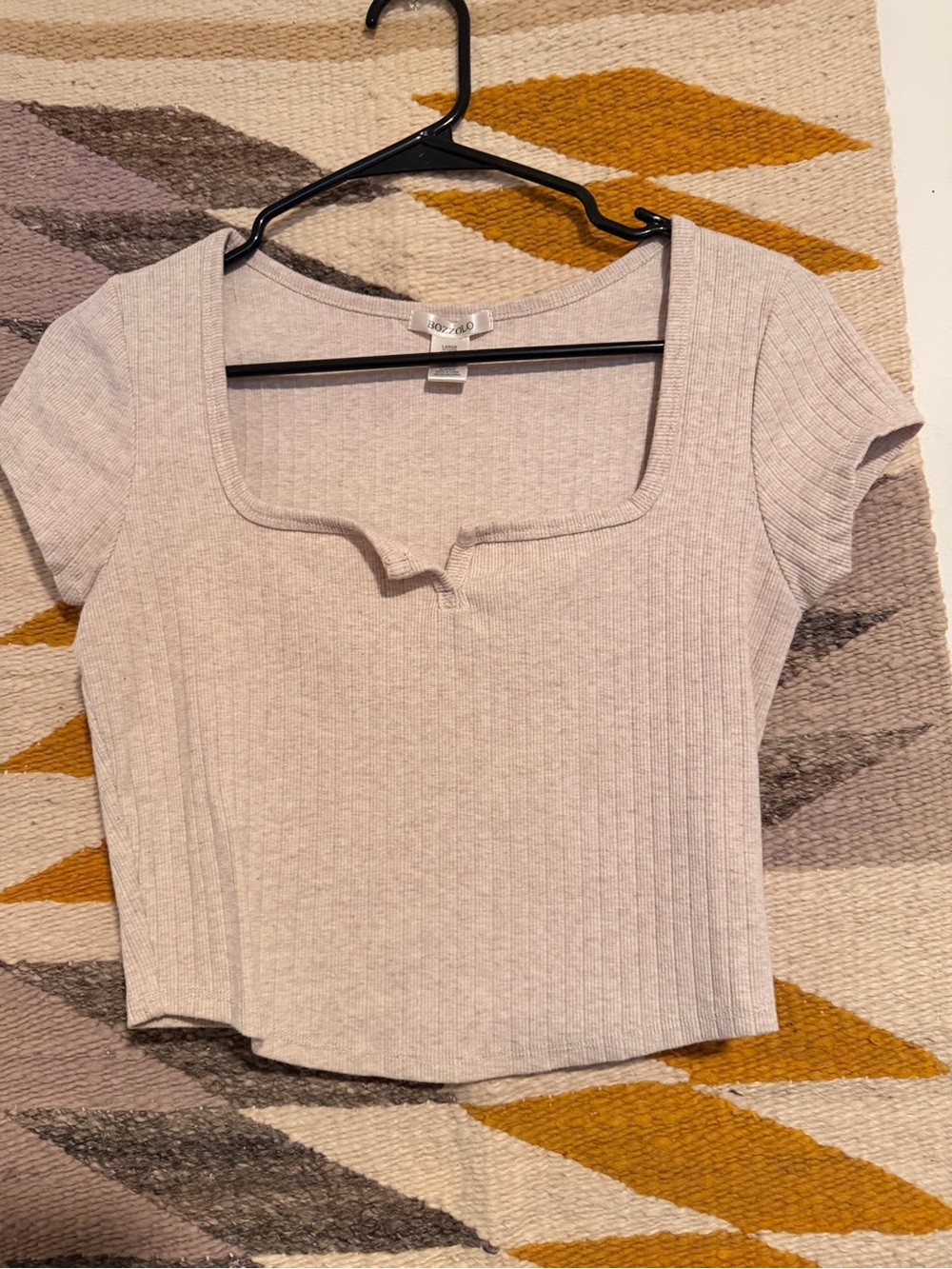 Bozzolo Light Gray Ribbed Square-Neck Crop Top